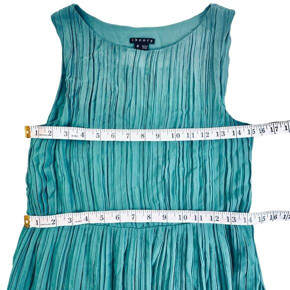 Theory Silk Pleated Green Dress Women’s Size 0 Balloon Hem - Picture 6 of 9